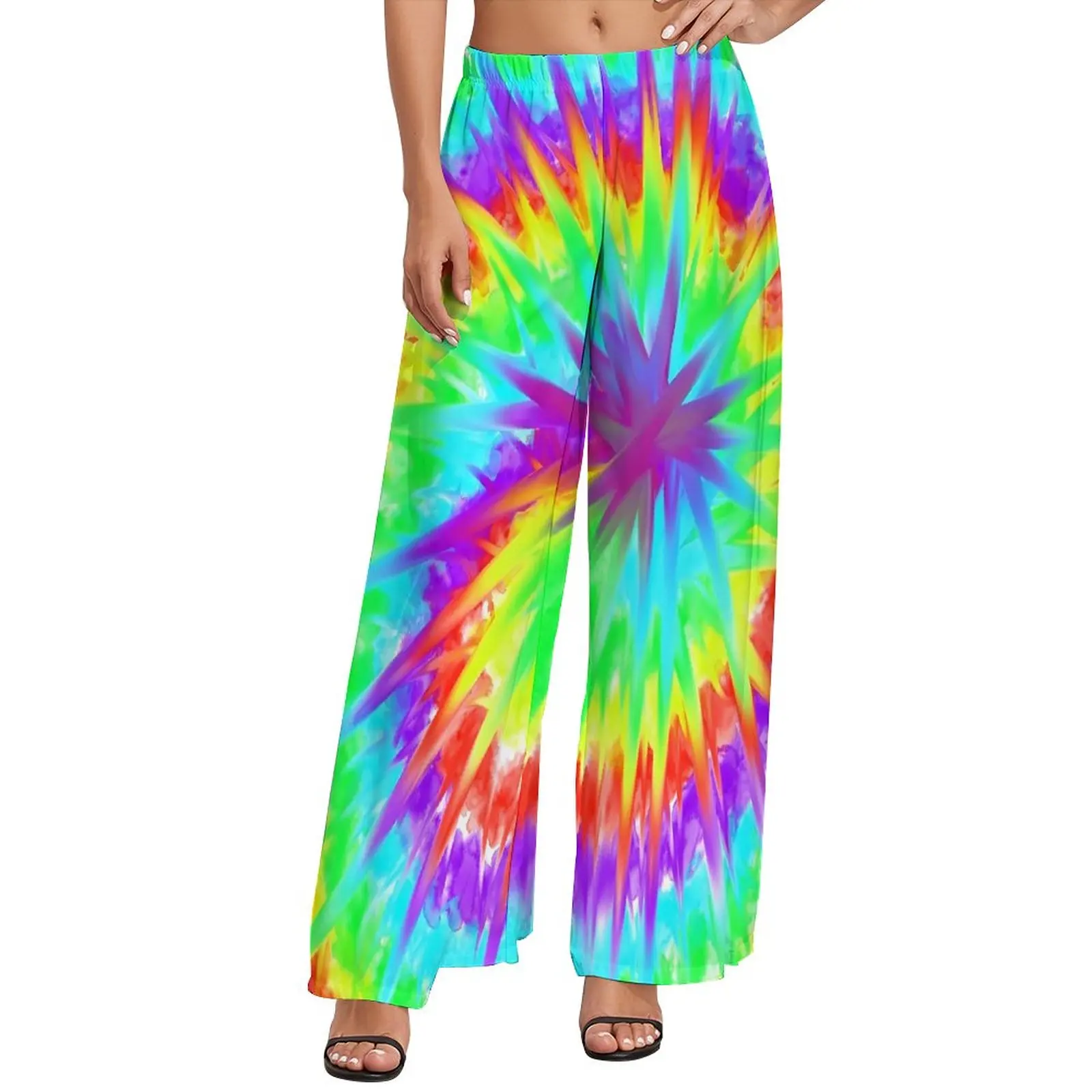 

Bright Tie Dye Pants Colorful Swirl Streetwear Straight Wide Leg Pants Elastic High Waist Office Trousers Big Size 5XL 6XL