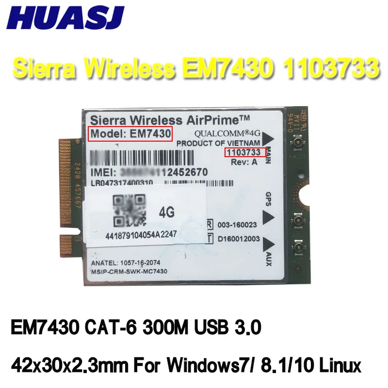 Модуль беспроводной связи Sierra EM7430 M2M, CAT-6, 300 м, M2, 4G LTE, 1103733, WWAN, для B1/3/5/7/8/18/19/21/28/38/39 40/41