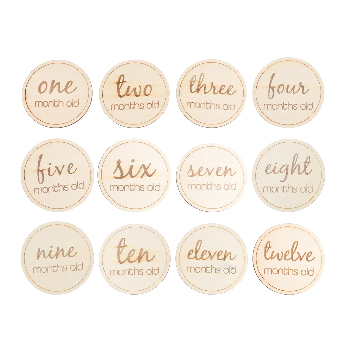 

12pcs Wooden Monthly Milestone Cards, Birth Announcement Cards Milestone Discs for Photo Props Shower Gifts ( English Letter 2 )