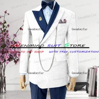 men suit for wedding tuxedos formal 2 piece white jacquard homme jacket set fitted trousers blazer costume homme