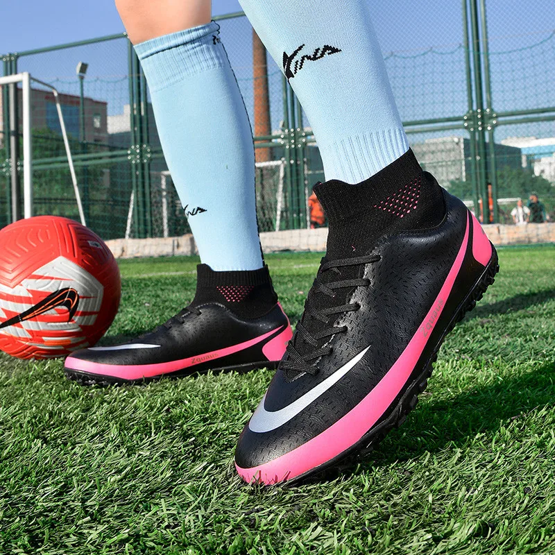 Adult Professional FG/TF Soccer Shoes Non-Slip Long Spike Football Boots Young Kids High Ankle Cleats Grass Soccer Sneakers