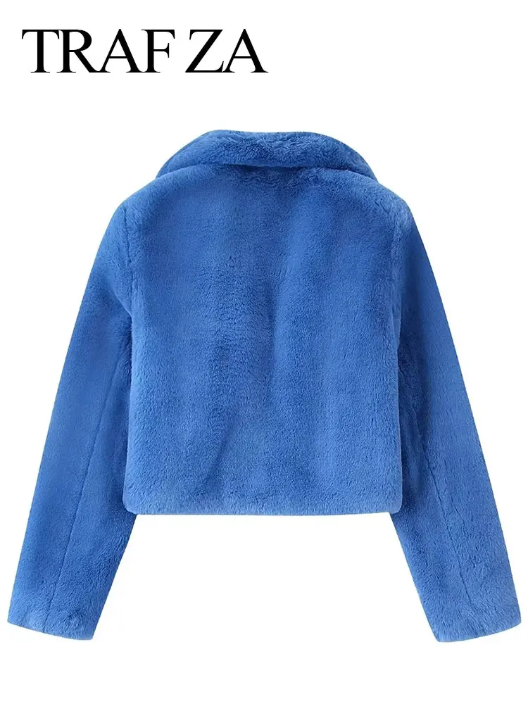 TRAF ZA Women's Loose Casual Faux Fur Warm Coats Elegant Solid Long Sleeve Suit Collar Jackets Winter Female Fashion Clothing