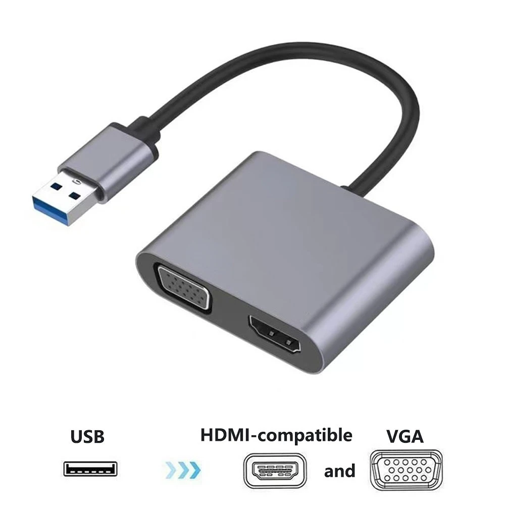 

Nku USB To VGA HDMI-Compatible Adapter Cable 1080P HD Dual Output Multi-Display Converter for MacOS Windows7/8/10/11 Laptop PC