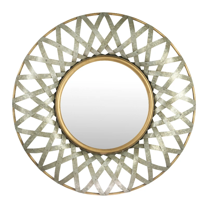 

Round Metal Wall Mirror with Gold and Galvanized Finish