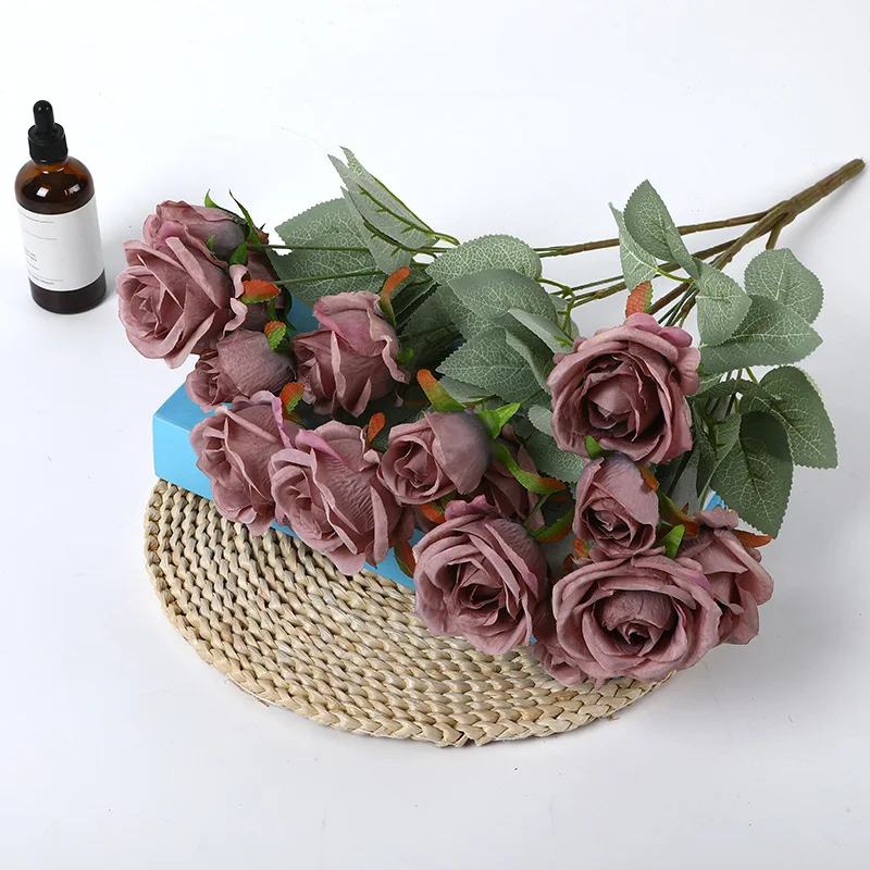 

Artificial Silk Rose Bouquet Simulation Multi-head Diamond Rose Wedding Photography Flower Arrangement Home Garden Plant Decor