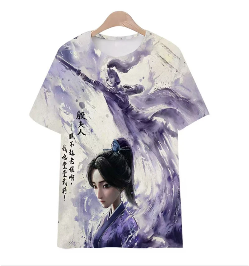Фото 3D Print Anime Ne Zha T Shirt Men Women Summer Crewneck Short Sleeve Tops 2025 New Trendy Nezha Graphic Boys Girls Kids T-shirt №4