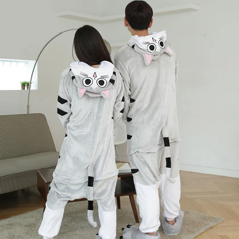 Unisex Adult Animal Pajamas Set Women Men Warm Sleepwear Cat Panda Frog Onesies Pajamas Halloween Cosplay Homewear Anime Costume