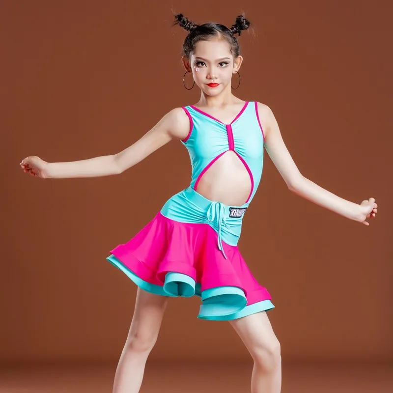 

Candy Color Latin Dance Costume For Girls Summer Backless Tops Tango Rumba Dancing Clothes ChaCha Practice Dancewear YS4111