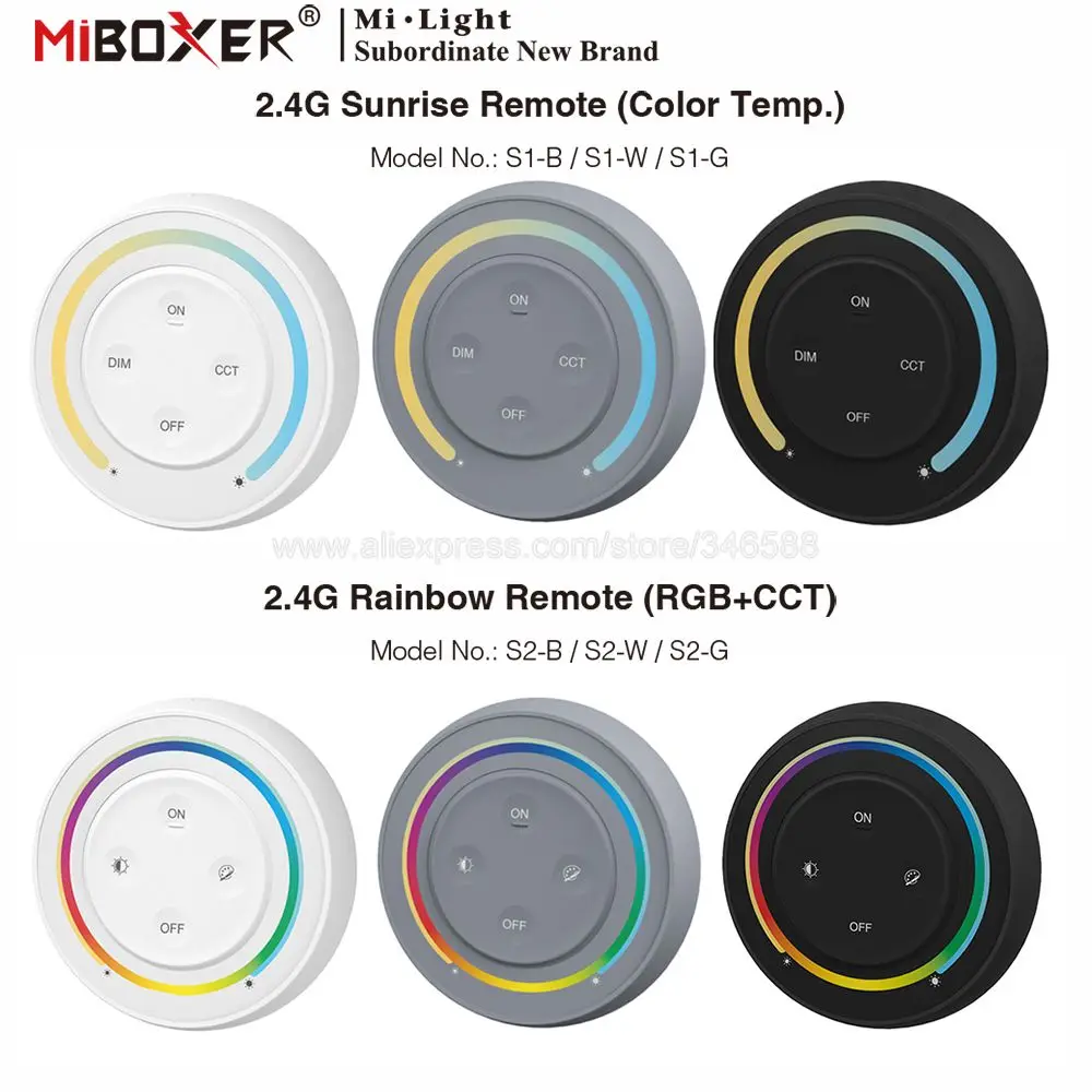 MiBoxer 2.4G S1 Sunrise Color Temperature Adjustable Remote S2 Rainbow RGBCCT RGBW Remote White/Black/Gray 3V for MiBoxer Lamp