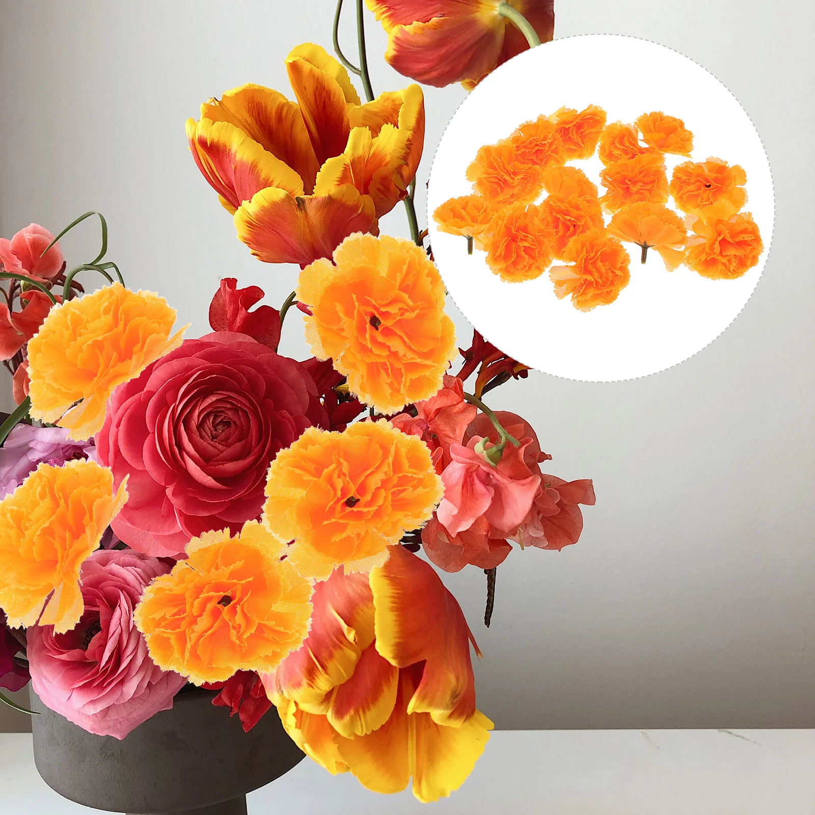 50 Pcs Silk Carnation Wedding Flowers Decorations Artificial Marigold Garlands Faux Bulk Heads Wreath
