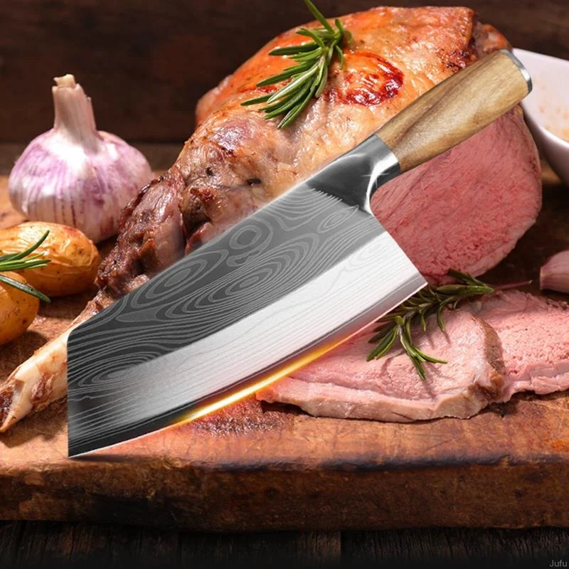 

Кухонный нож мясника 7,5 дюйма, китайские поварские ножи, нож из нержавеющей стали, мясницкий нож с деревянной ручкой, поварской нож в дамасском стиле