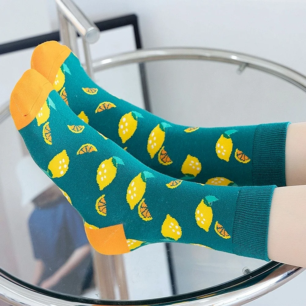 Harajuku Kawaii Cute Fashion Colorful Cotton Socks Women Pink Fruit Lemon Waterlemon Banana Novelty Funny Socks
