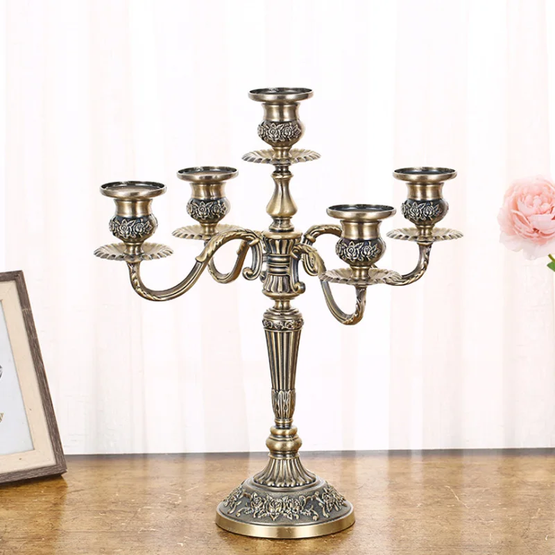

Vintage Bronze Candle Holders Home Decor Nordic Wedding Dinning Table Decoration Candlesticks Retro Gold Valentine's Day Stand