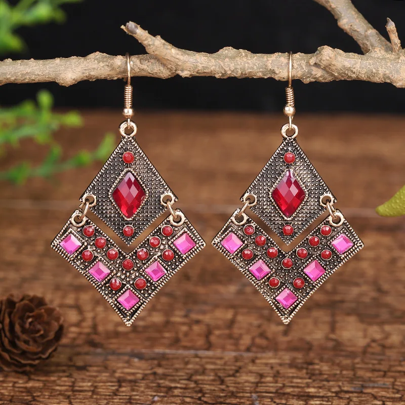 

Ethnic Geometric Gold Color Indian Earrings Jewelry Vintage Dangle Statement Earrings for Women Crystal Earrings Gifts