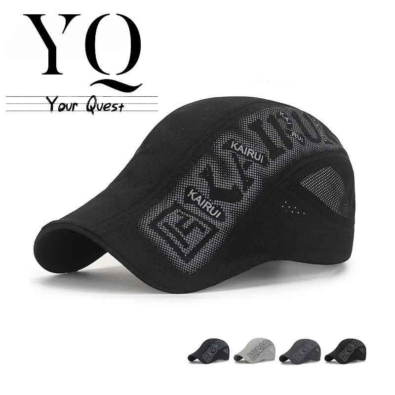 

YQ 2023 Summer New Quick Drying Perforated Breathable Beret Forward Hat Men's Outdoor Sunshade Mesh Cap Casual Sunscreen Hat