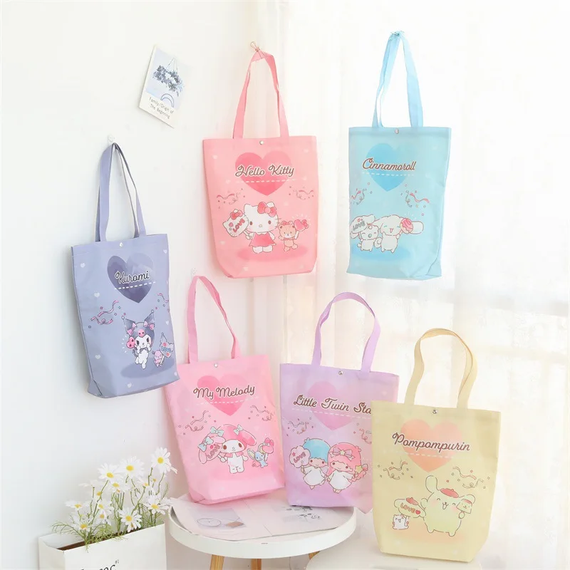 

Kawaii Sanrio аксессуары сумка Hello Kittys Mymelody Kuromi Cinnamoroll Милая красота печатная Портативная сумка для хранения подарок для девочек