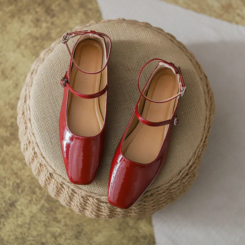 

Shallow Mouth Retro Woman Shoes Square Toe Low Heels Casual Female Sneakers Flats Summer Dress New Buckle Strap Spring Basic Mar