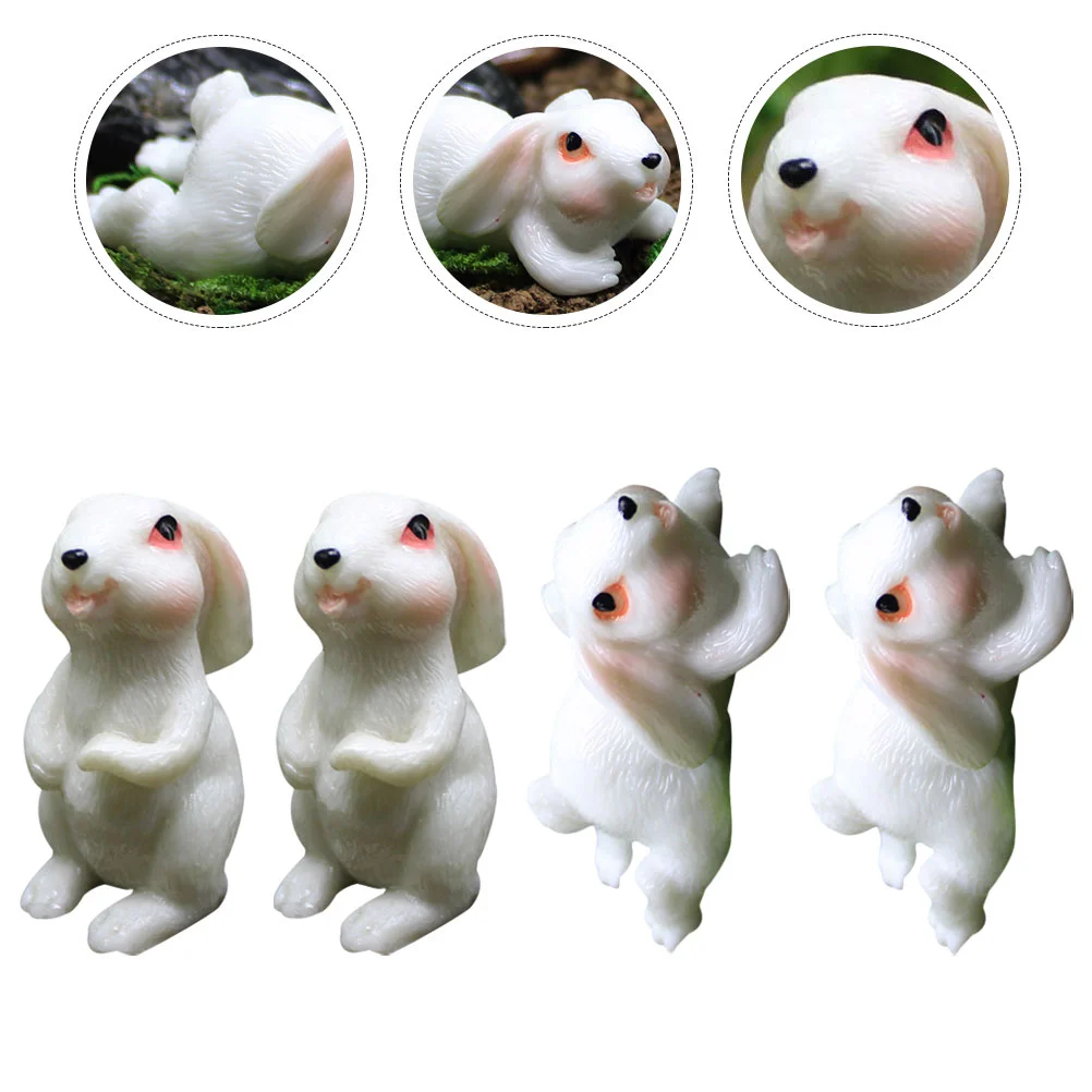 

4Pcs Adorable Rabbit Statue Exquisite Mini Rabbit Ornament for Bonsai Decor Desktop Supply