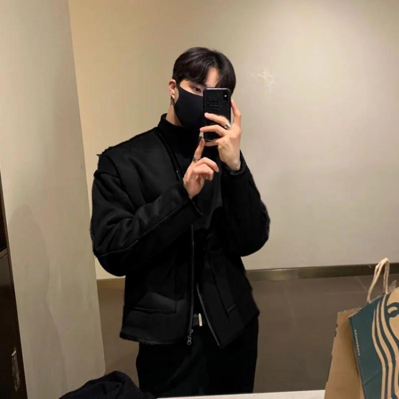 Winter Jacket Men Warm Fashion Brown Black Thickened Suede Jacket Men Streetwear Korean Loose Thick Short Coat Mens Clothes