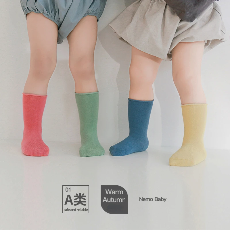 

3 Pairs New Over The Calf Socks for Unisex Toddler Spring Autumn Solid Color Sock Loose Boneless Unrestrained Sock for 0-8Y Baby