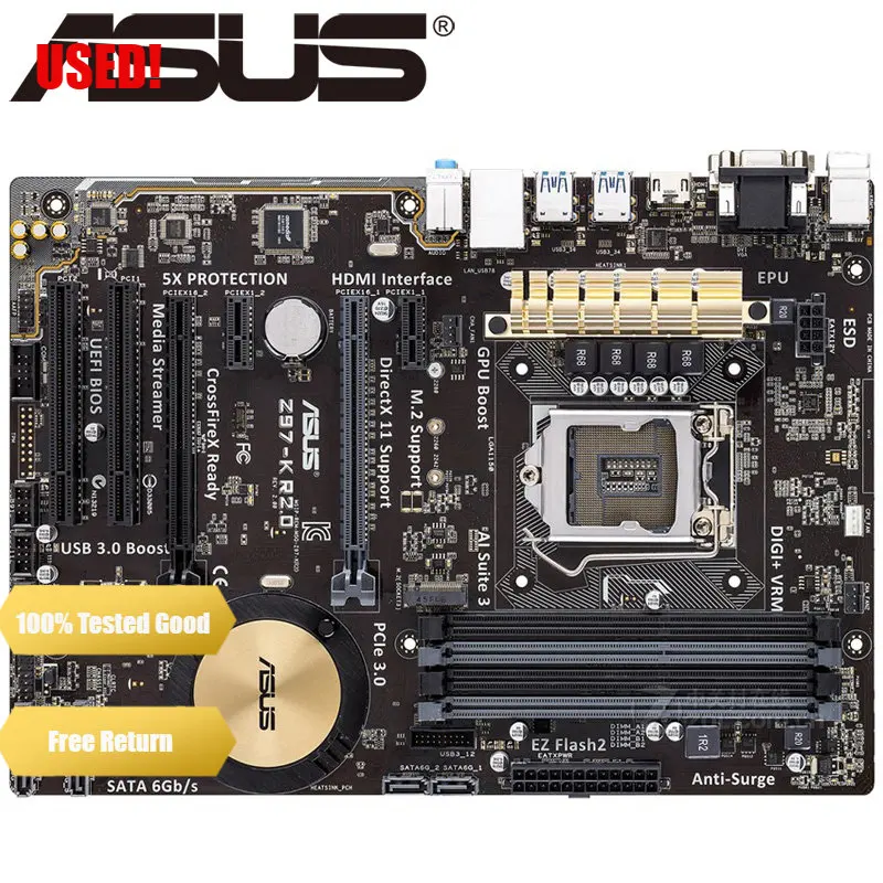 Подержанная Материнская плата Asus Z97-K R2.0 Z97, разъем LGA 1150 i7 i5 i3 DDR3 32G SATA3 ATX