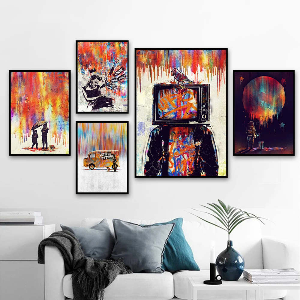 

Modern Street Graffiti Art Canvas Paintings TV Head Pop Art Posters and Prints Wall Art Picture for Living Room Home Decoration
