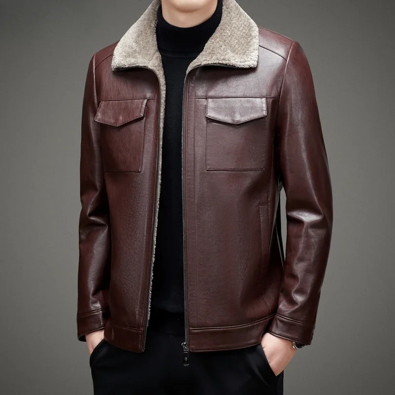 Куртка мужская утепленная из натуральной кожи модная кожаная куртка для работы и