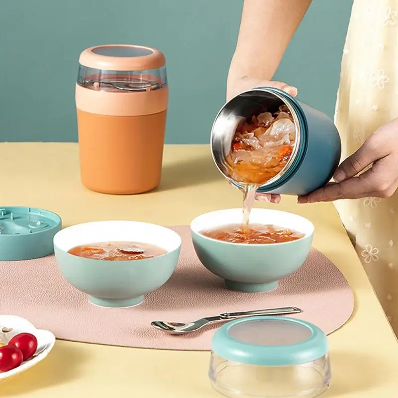 

Insulated Soup Flask Vacuum Insulated Soup Flask Stainless Steel Lunch Container For Hot Food Leak-Proof Food Jar With Folding