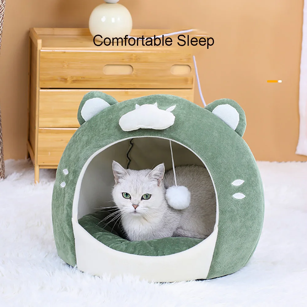

Cat Accessories Green Semi Enclosed Four Seasons Universal Double Cotton Inner Cushion Short Plush Comfort Soft