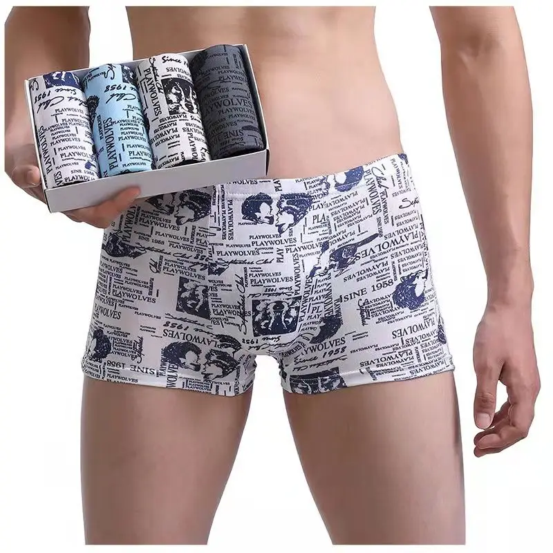 Men's Panties 4pcs/Lot  Male Underpants Man Pack Shorts Boxers Underwear Fashion Sexy Mens Boxer Bamboo Hole Large Size