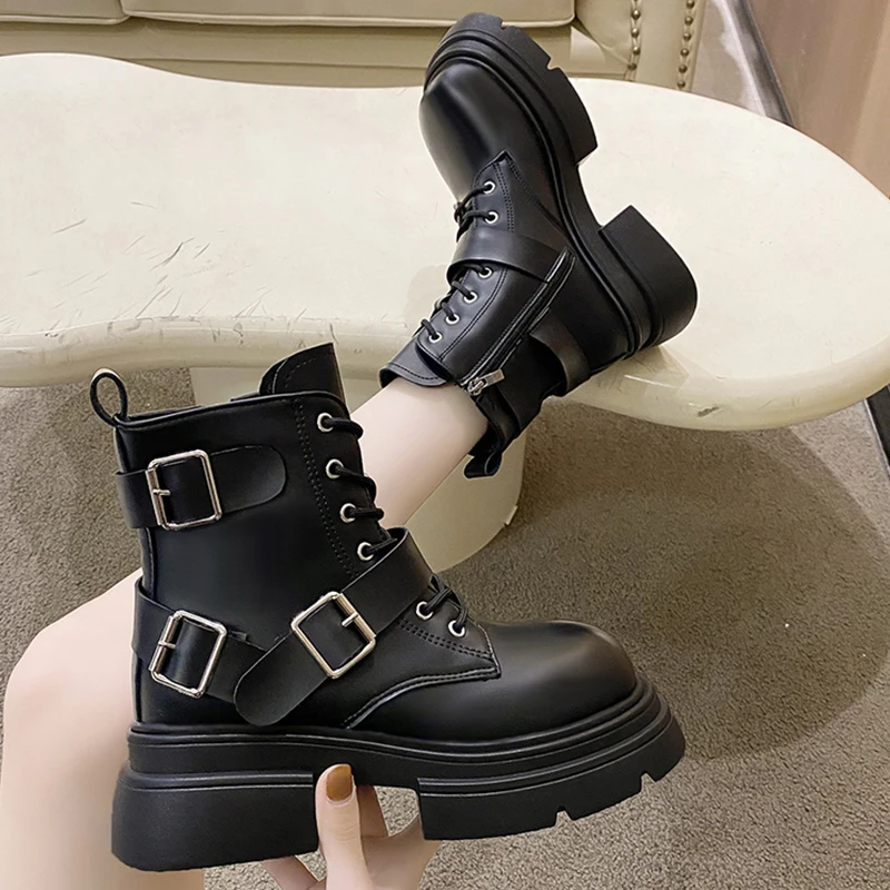 

Mid Heels Ankle Chelsea Boots Brand Winter New Platform Women Shoes 2024 Walking Zipper Boots Pumps Chunky Goth Motocycle Botas