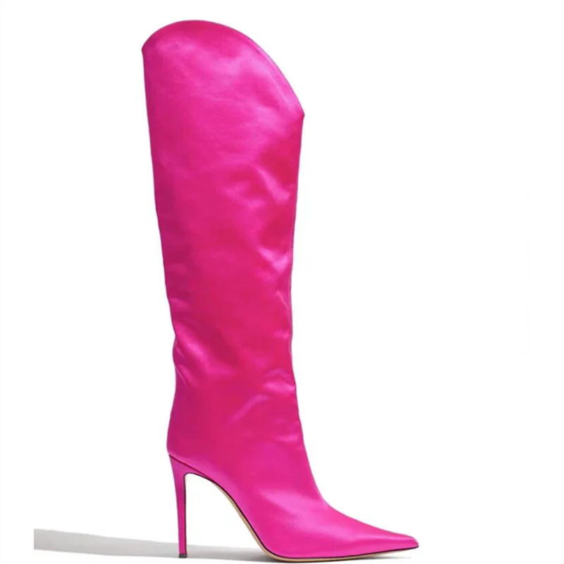 Soft Durable Winter Boots Pointy Toe Slip-on Solid Boots Knee High Heel for Women Short Fashion Shoes Big Size 43