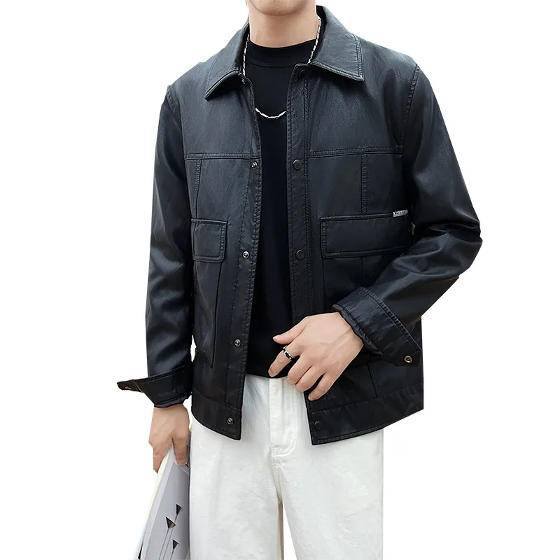 Осеннее новое мужское деловое пальто из искусственной кожи верхняя одежда