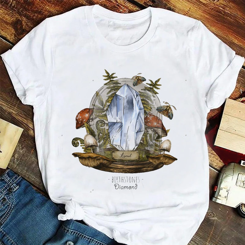 Футболка женская с забавным принтом грибов, повседневный летний топ, футболка с мультяшным принтом, белая Футболка женская с забавным принтом грибов, повседневный летний топ, футболка с мультяшным принтом, белая