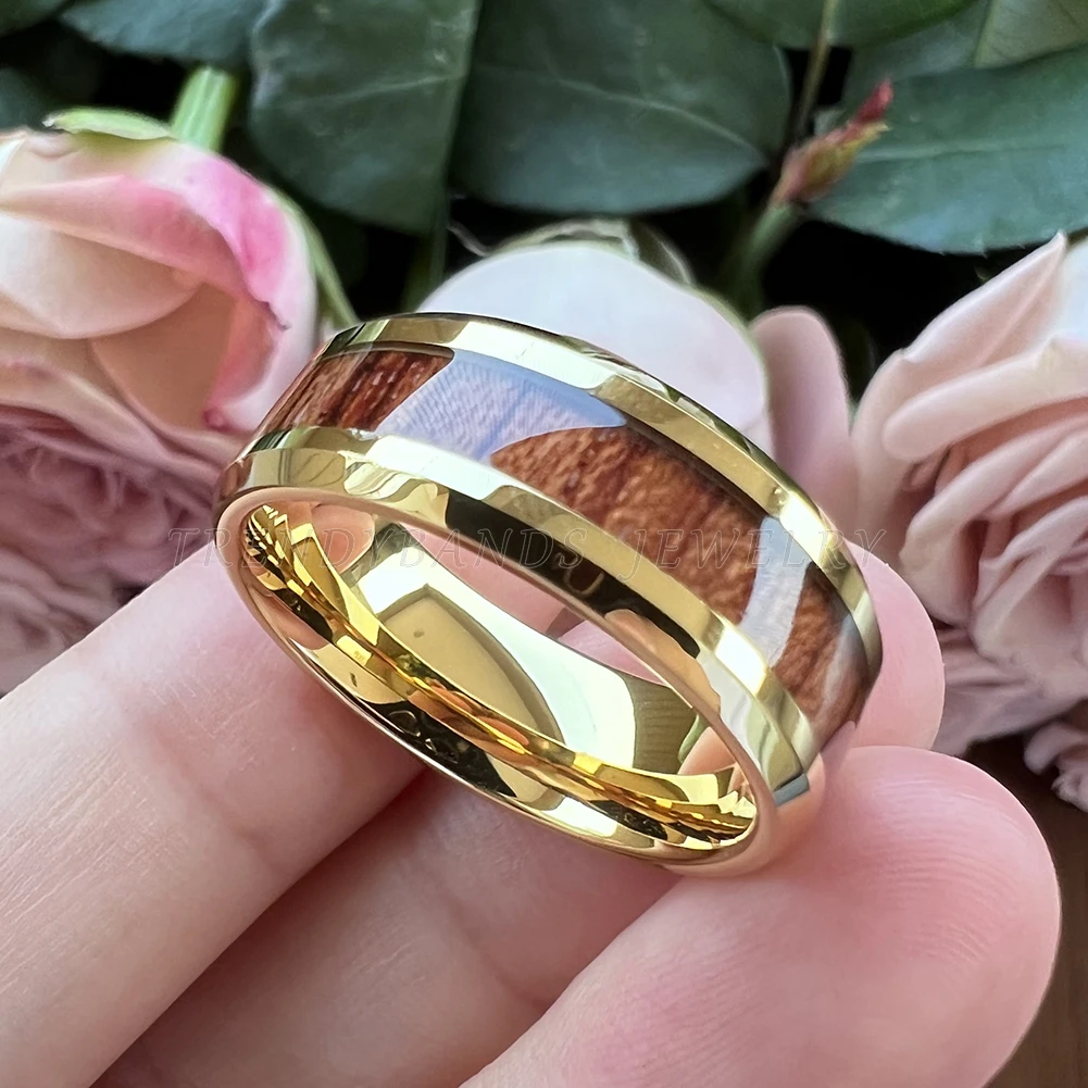 8mm Wholesale Dropshipping Gold Tungsten Carbide Rings for Men Women Wedding Band Engagement Jewelry Beveled Polished Shiny - купить по