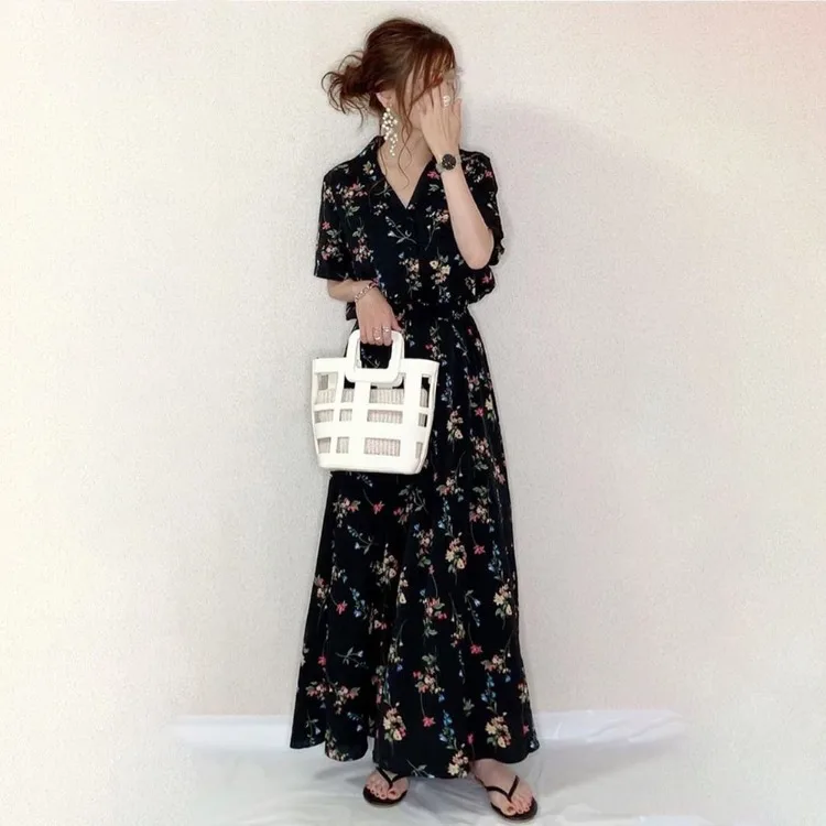 

Japan style women one-piece dress Korean women dress 2022 suit collar short sleeve show thin shivering long dresses vestidos