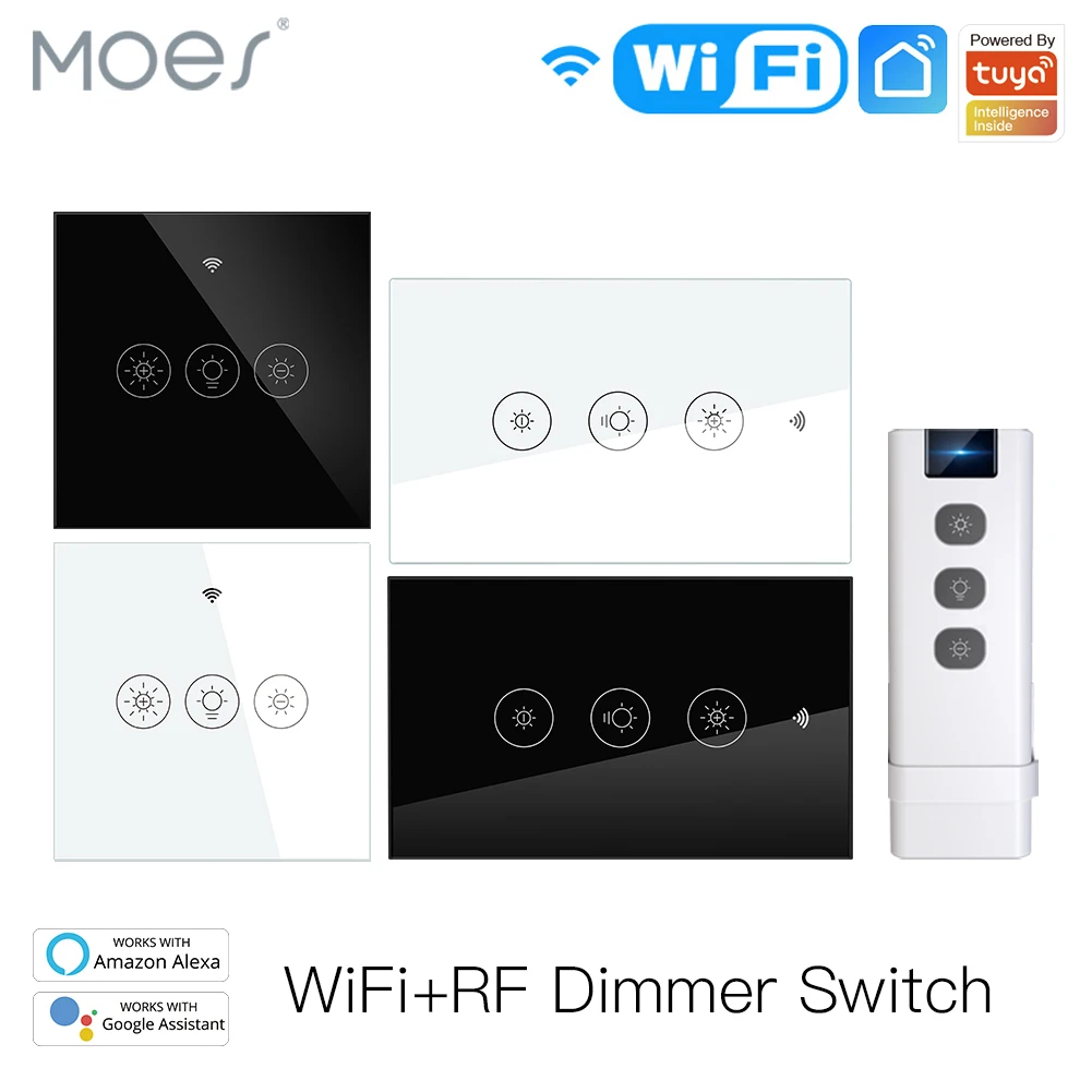 Moes New WiFi RF Smart Light Dimmer Switch 2/3Way Smart Life/Tuya APP Control Works with Alexa Google Voice Assistants