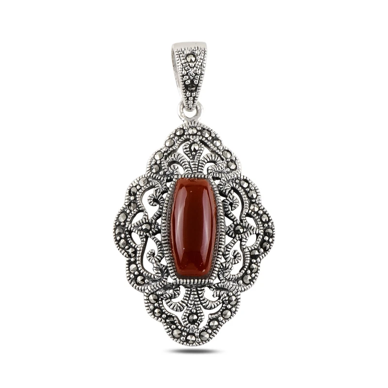 

Silver 925 Sterling Red Agate & Marcasite Pendant