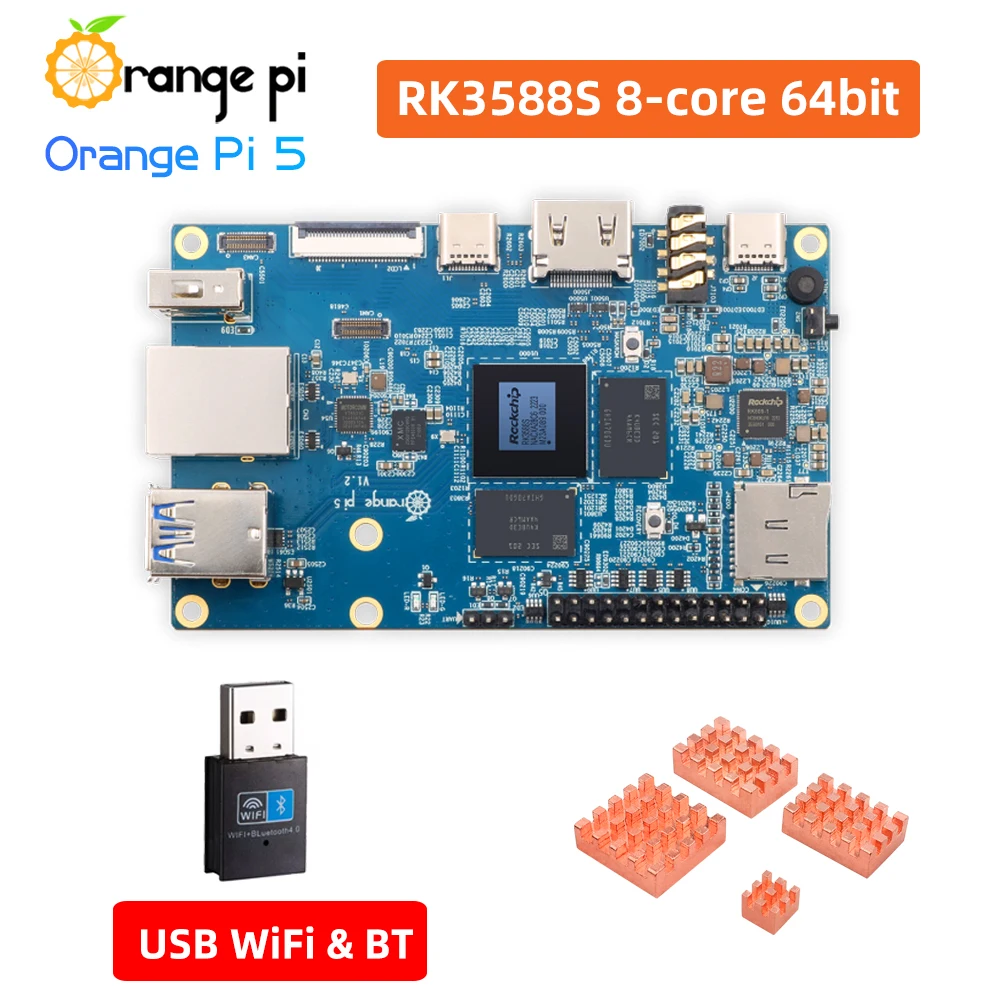 

Orange Pi 5 RK3588S 8-core 64-bit CPU 4 / 8 /16 GB RAM Support 8K Video PCIE Optional Heatsink USB WiFi+BT Adapter for OPI 5