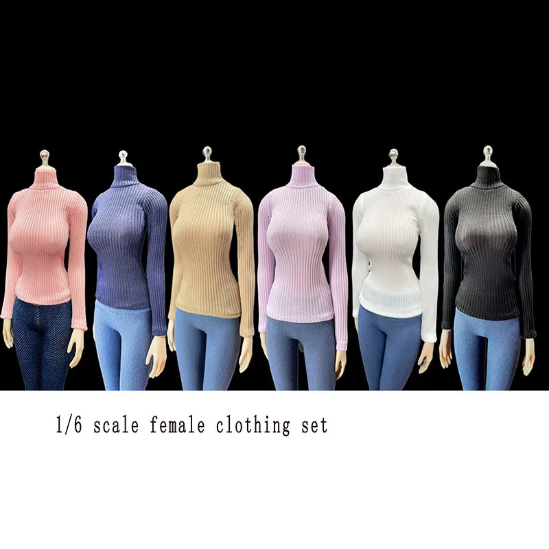 

1/6 Female Solider Tight Sweater High-neck Elastic Knit Top Bottoming Shirt Clothes Accessories for 6 Inch Action Figure Body