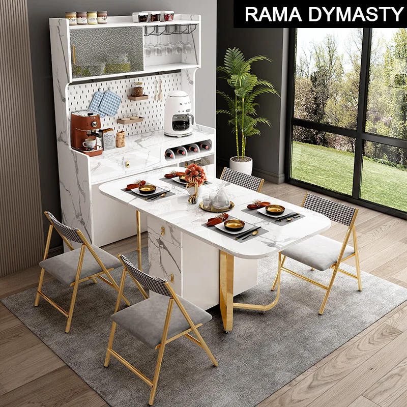 

Multifunctional Dining Sideboard With Retractable Folding Dining Table And Chairs Combination Small Table Dining Sideboard