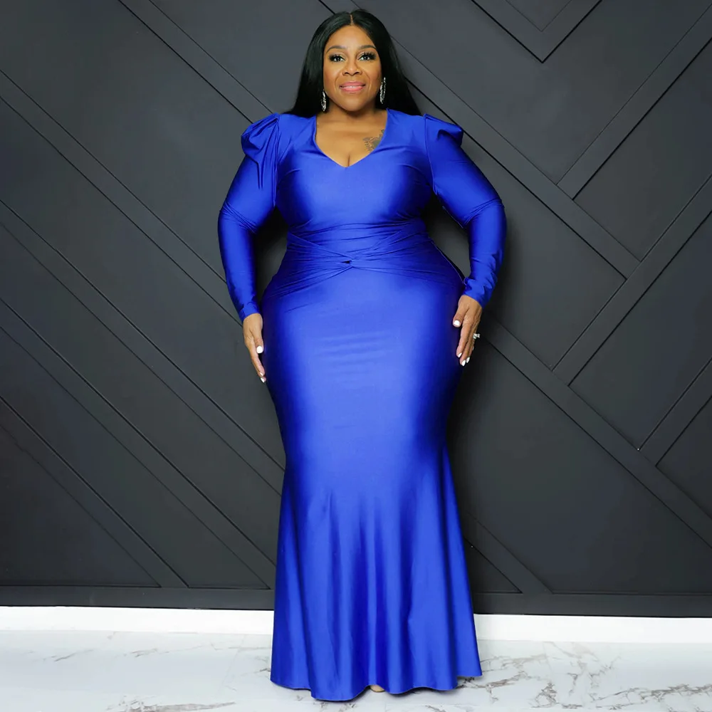 Plus Size Elegant Sexy Women Long Dress Autumn V Neck Long Sleeve Bodycon Party Vestidos Night Club Banquet Gowns Christmas 2022