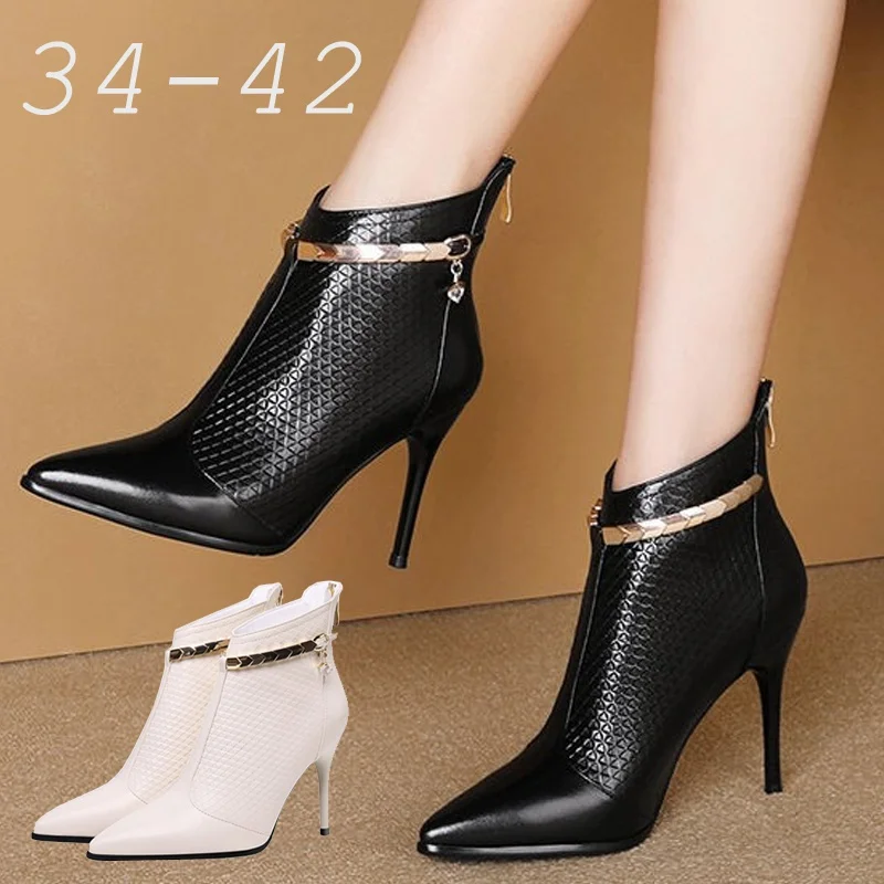 

2022 женские высокие каблуки для женщин модные зимние ботильоны женские ботинки на шпильке с острым носком женская обувь Chaussure Femme