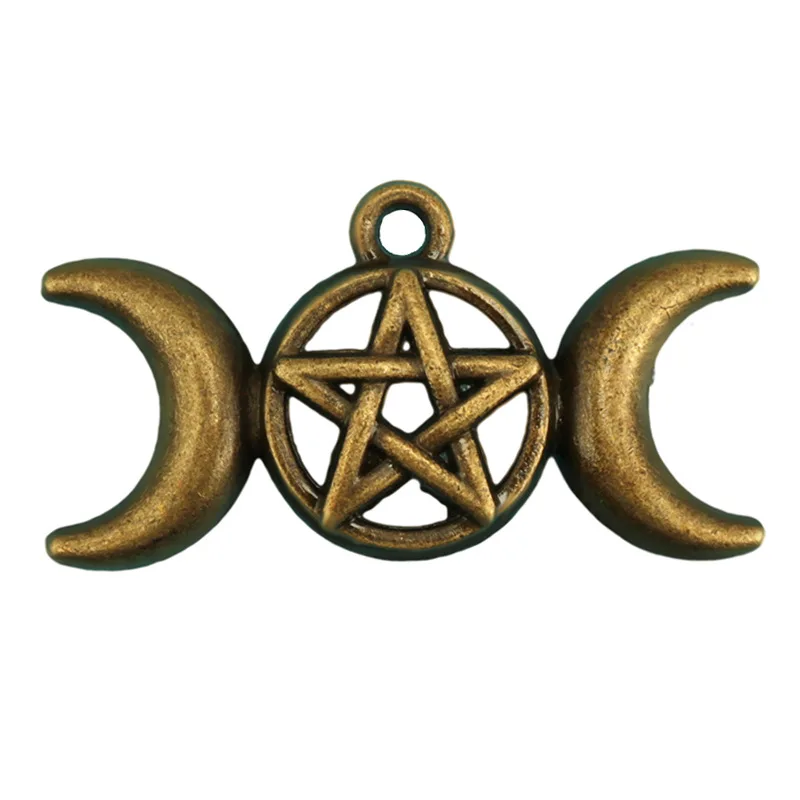 

10pcs Ancient Bronze Triple Moon Goddess Charms Pentagram Star Pendants For DIY Handmade Wicca Jewelry Making Accessorie