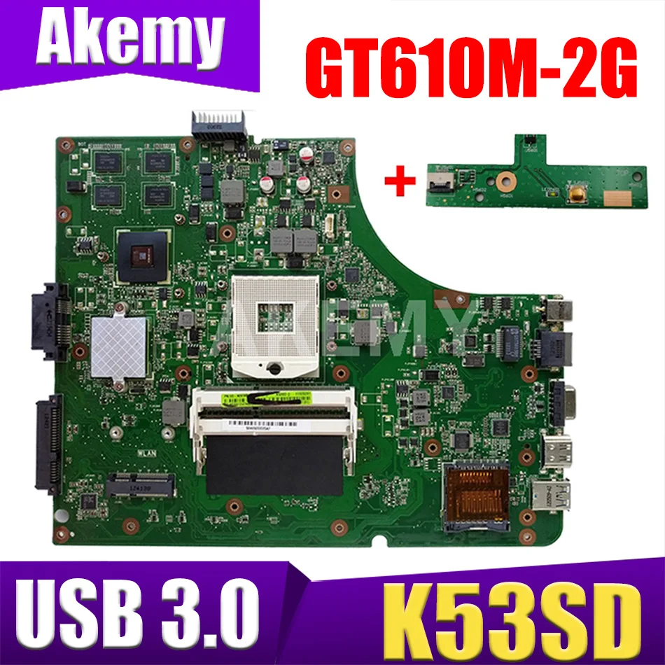 

JIANSU NEW K53SD REV5.1 motherboard For ASUS K53SD A53S X53S Laptop mainboard HM65 GT610M-2GB-GPU USB-3.0