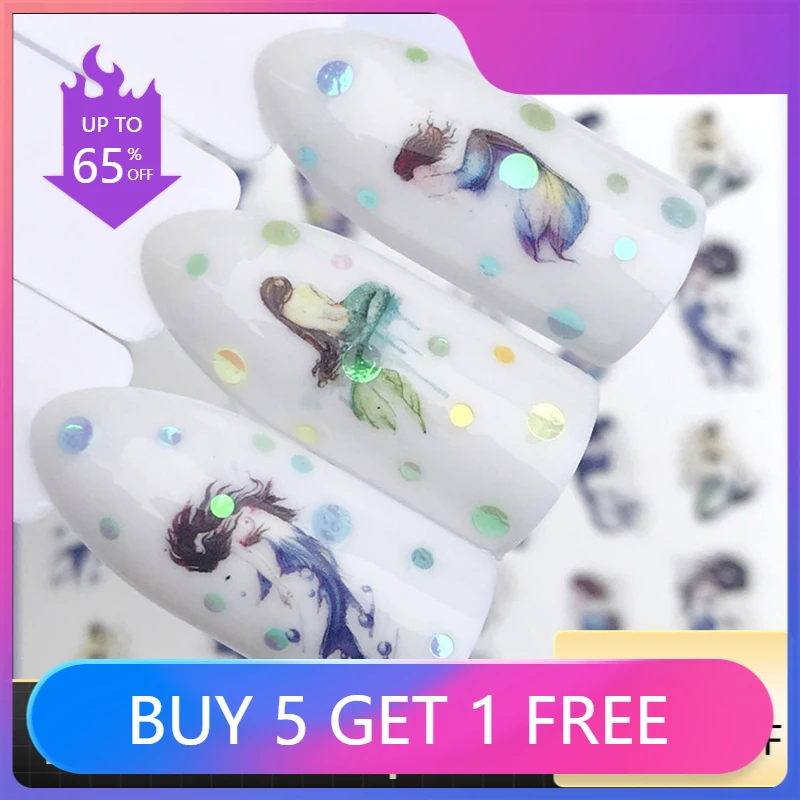 

New DIY Small Fresh Flowers and Butterflies Watermark Nail Sticker Mermaid Wolf Totem Nail Decal Jewelry Nail Art Decorations
