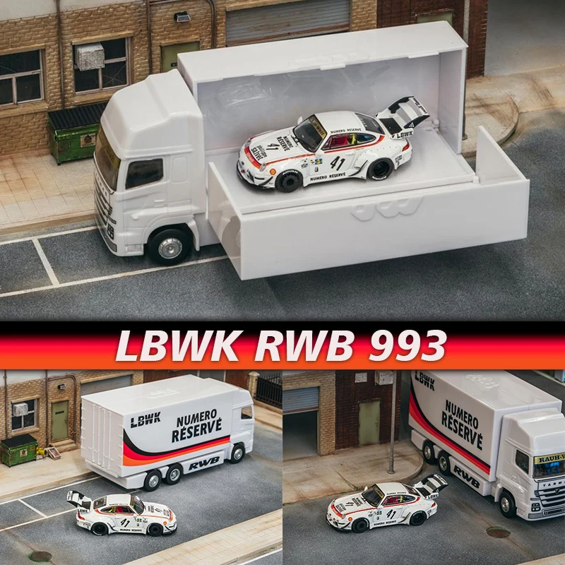 

TW In Stock 1:64 LBWK RWB 993 with Truck Packaging Alloy Diecast Diorama Car Model Collection Miniature Carros Toys Tarmac Works