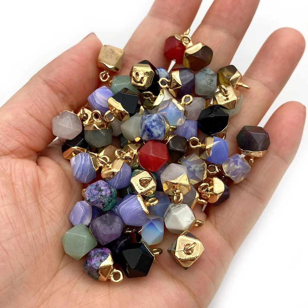 

Natural Stone Pendants Amethyst Opal Quartz Agate Charms for Jewelry Making DIY Necklace Earring Accessory Facet Polygon Pendant