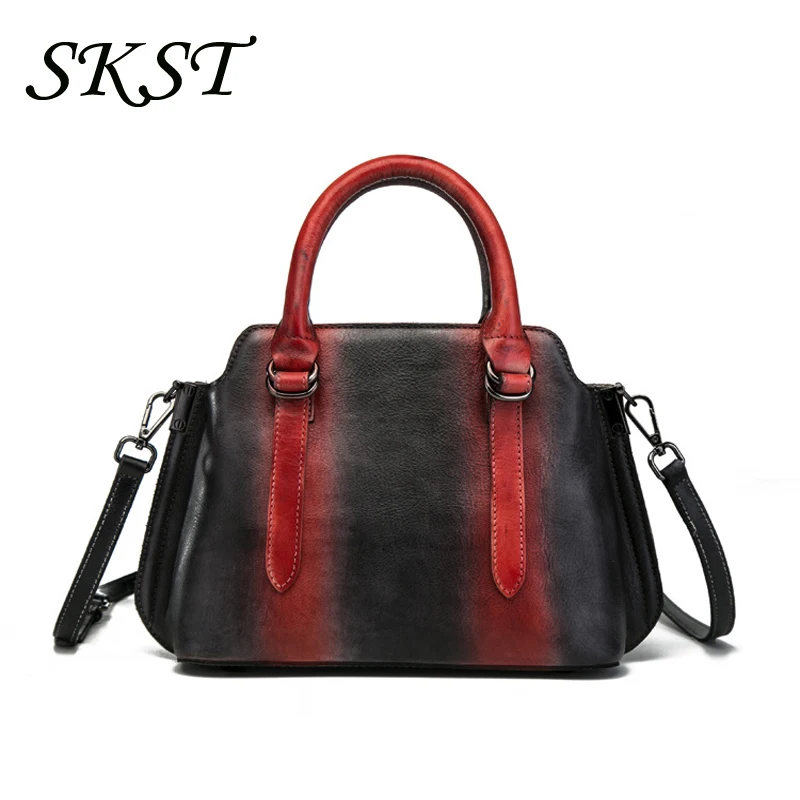 Genuine leather women's handbag Retro women's bag Chinese single shoulder crossbody bag Top layer cowhide leather bag