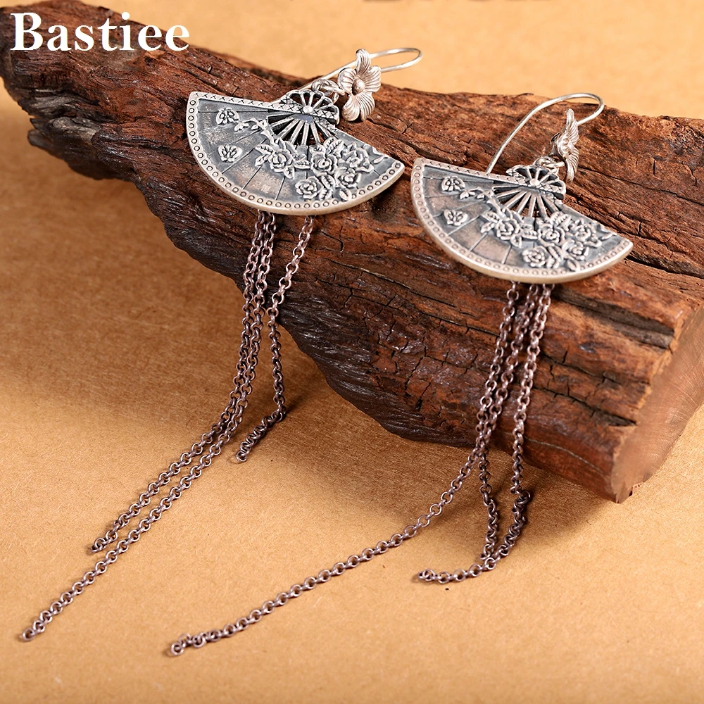 

Bastiee Earrings for Women Silver 925 Pendientes Jewelry Retro Ethnic Fan Tassels Hanfu Accessories Aretes De Mujer